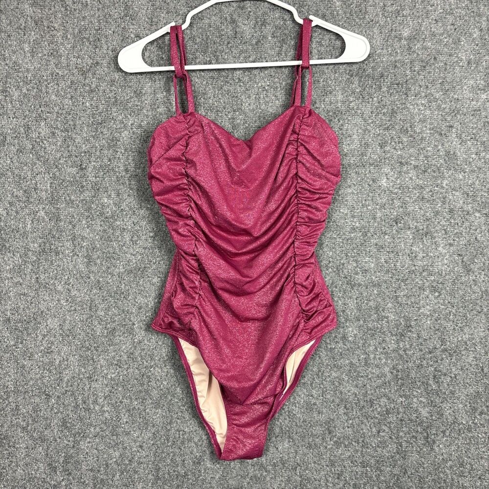 Cupshe swimsuit Womens Size L Maroon Glitter Ruched One Piece Slimming
